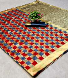 Sasya Red Jacquard Silk  Saree