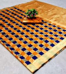 Sasya  Yellow Jacquard Silk  Saree