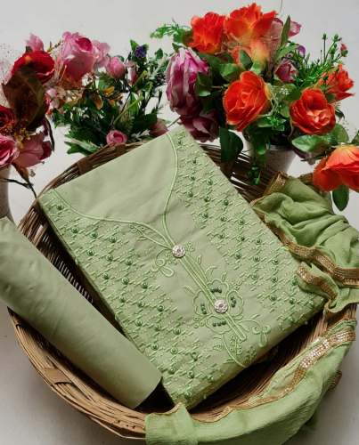 SWATI Green Cotton Dress Material