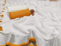 Stylish Plain Linen Saree With Fancy Blouse 