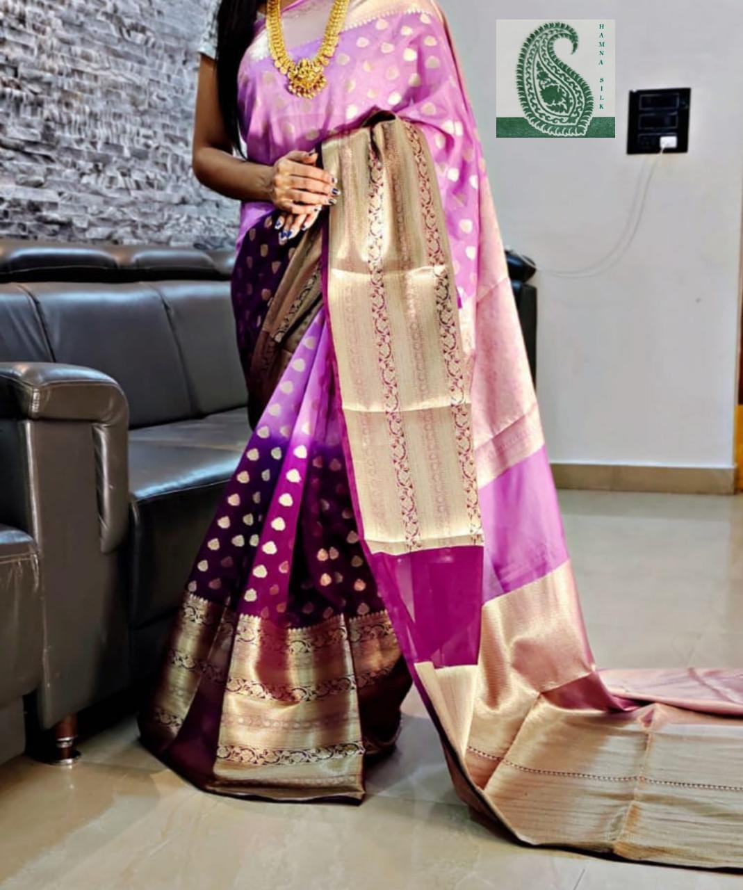 Beautiful Banarasi Semi Georgette Zari Butti Half Half Dye Saree For Women  by hamna silk