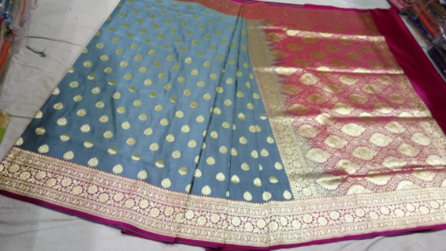 Exclusive Banarasi Katan Satin Silk Contrast Butti saree for women