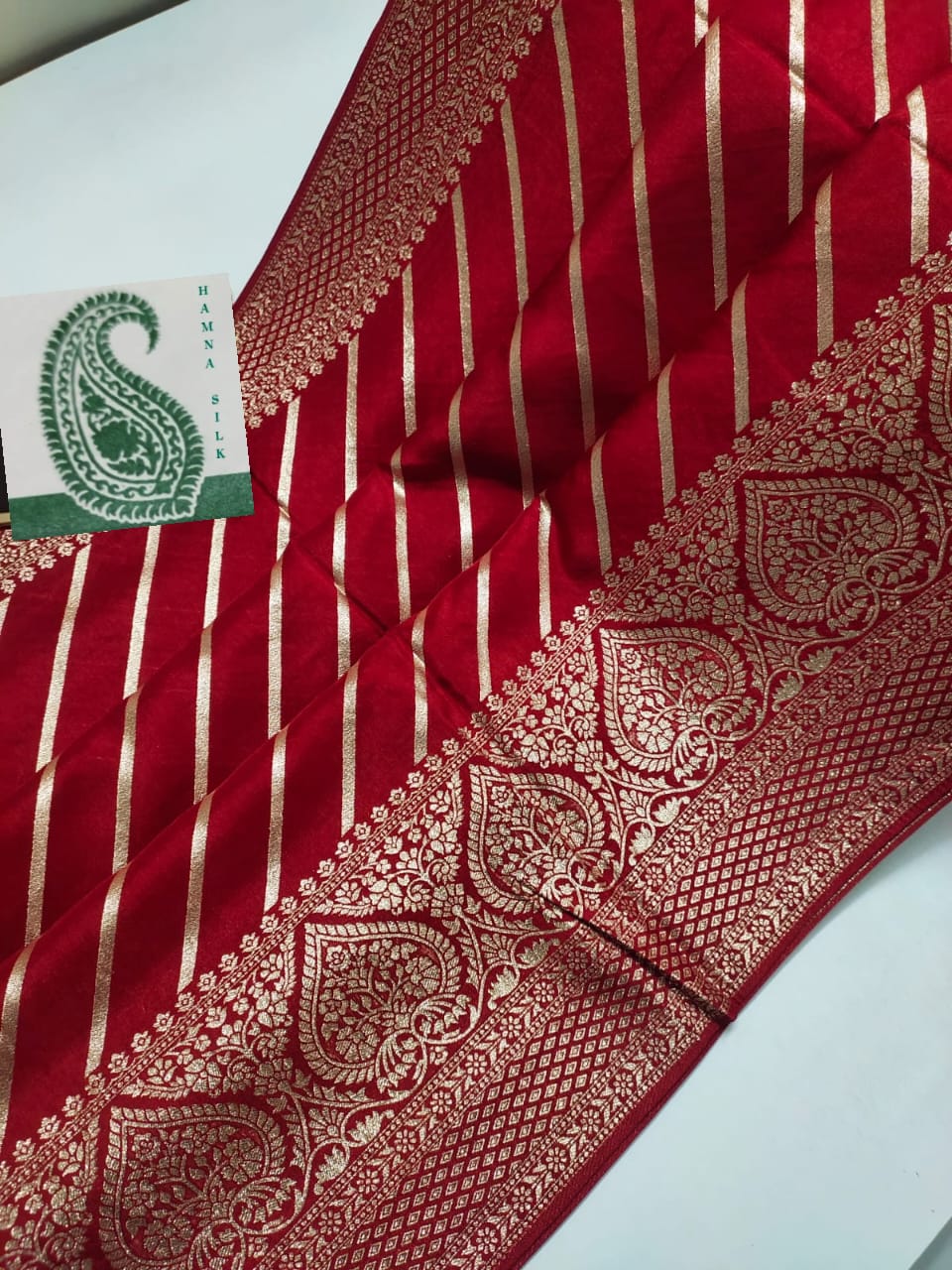Exclusive Banarasi Semi Georgette Aada Stripe Design Saree For Women  by hamna silk