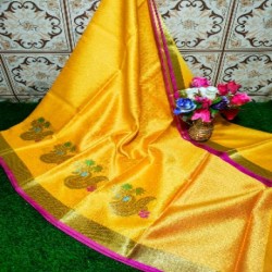 Exclusive Banarasi Tanchoi Zari Kora muslin soft silk with running brocade blouse