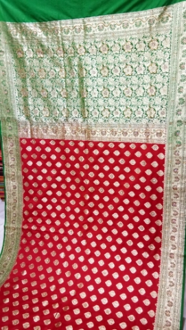 Exclusive Banarsi Katan Satin Silk Buti With heavy Stone and dabka work saree for women
