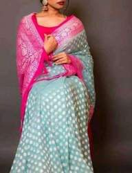 Exclusive Chiffon Banarasi Silver Zari Saree