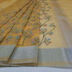 Fancy Linen Multi Embroidery Saree For Ladies