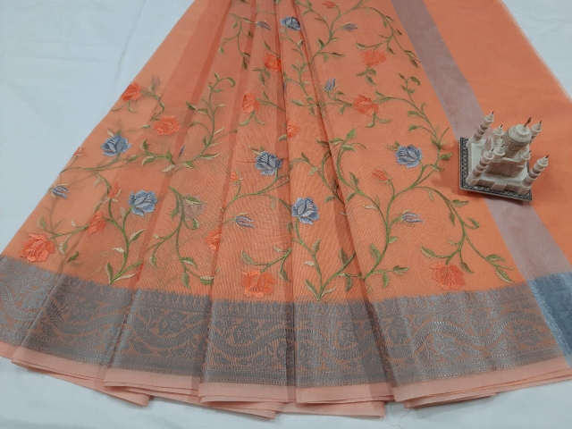 Fancy Supernet Motif Embroidery Jaal Saree for Ladies
