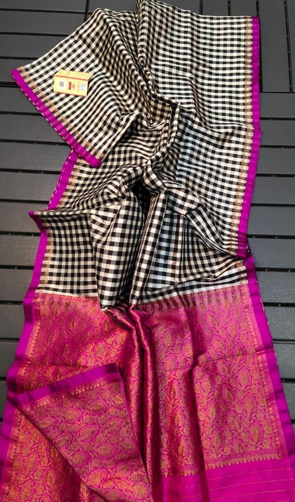 Handwoven Katan Silk Check Saree