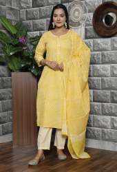 Casual Cotton Kurti Pant Set With Dupatta