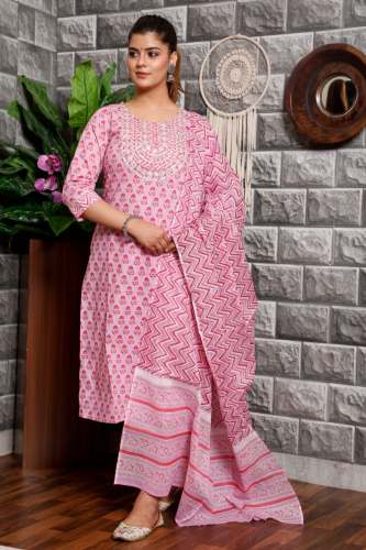 Exclusive Cotton kurti pant with dupatta set