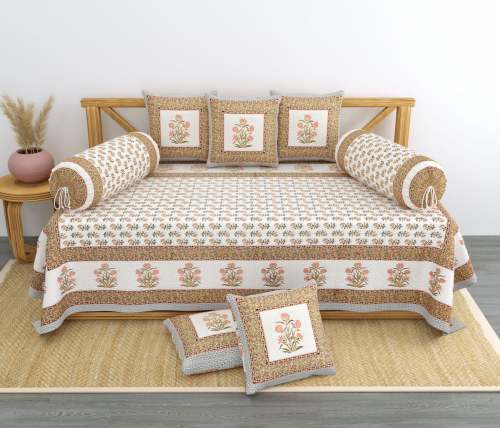 Jaipuri  Printed  Gold Diwan Set