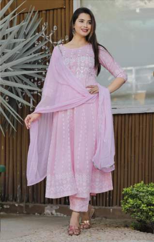 Ladies Rayon Anarkali Kurti Pant Set