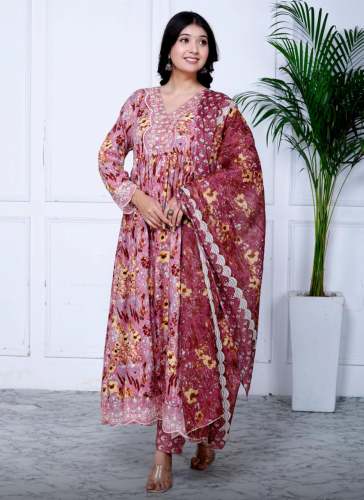 New Style Rayon Fabric Anarkali Style kurti pant dupatta Set 