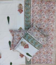 Sanganeri 108*108 Size Block Printed Bed Sheet 