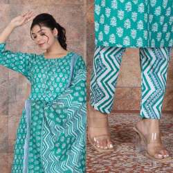 Stunning cotton Kurti Pant Set With Dupatta Set