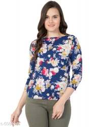 Blue Floral Printed Western Top