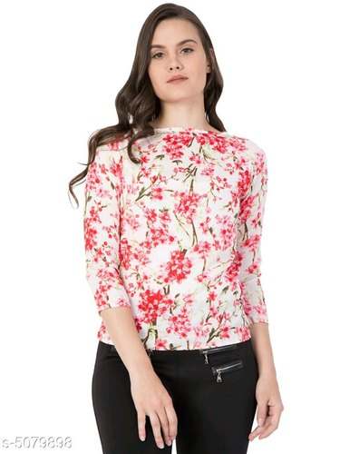 Fancy White And Pink Floral Printed Top