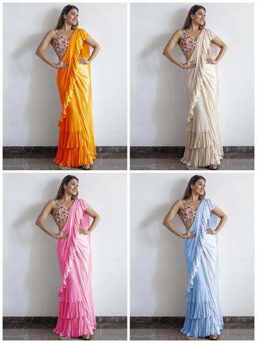 Plain Fancy Ruffle Saree by RN Export