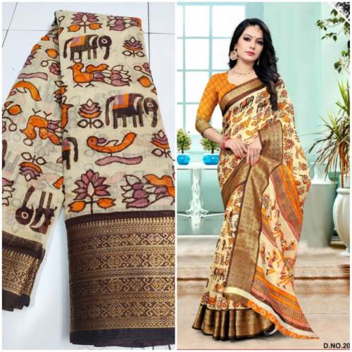 Fancy Printed Kalamakari saree