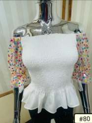 Ladies Western Crop Top With Net Sleeves