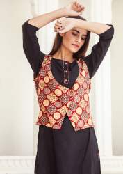 Brown Cotton Kurti and Jacket with Printed Palazzo