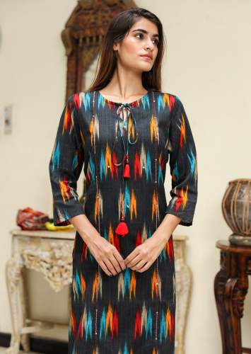  Misskurti Black Printed Glass Cotton Kurti
