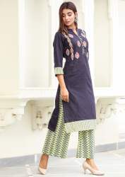 Misskurti Blue Cotton Embroidery Kurta & Palazzo