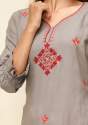 Misskurti Grey Rayon Embroidered Straight Kurti thumb 1