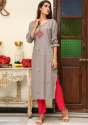 Misskurti Grey Rayon Embroidered Straight Kurti thumb 3