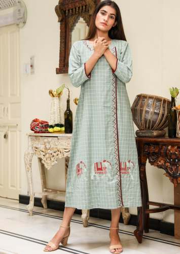 Misskurti Lime Green Embroidered Cotton Kurta by MISSKURTI