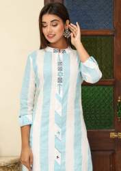 Misskurti White and Light Cyan Cotton Kurti