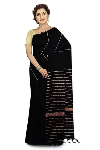 Get Black Cotton Saree By Tant Ghar Brand by Tant Ghar