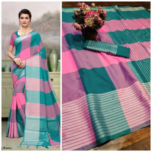 Fancy Soft Cotton Checks Saree