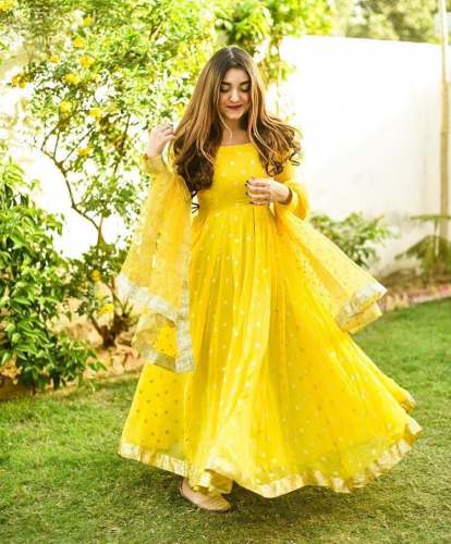 Party wear Yellow Readymade Anarkali Suit