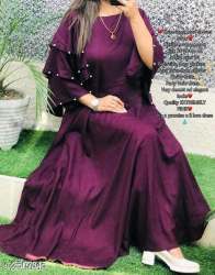 Stylish plain Ethnic gown with Pearl Sleeve 