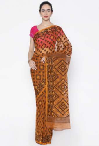 Fancy Brown Cotton Silk Gocoop Jamdani Saree