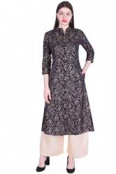 Cotton Black Kurta with Golden Ethnic Prints