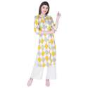Cotton White and Orange Printed Straight Kurta