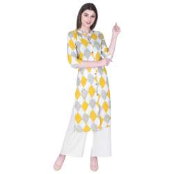 Cotton White and Orange Printed Straight Kurta