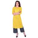 Rayon Yellow Striped Kurta with Grey Palazzo Pants thumb 1