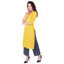 Rayon Yellow Striped Kurta with Grey Palazzo Pants thumb 2