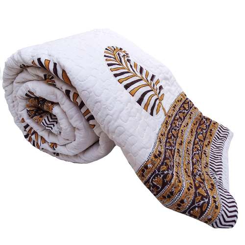 Paisley Floral Reversible Cotton White Quilt