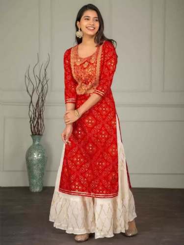 Fine Weaves Women's Rayon Kurta With Sharara Set