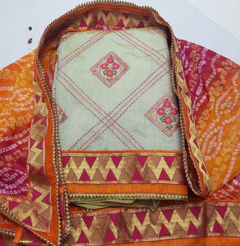 Embroidered Chanderi Silk Dress Material 