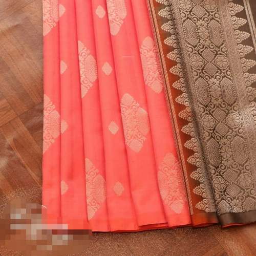 Fancy Peach Color Kanjivaram Saree