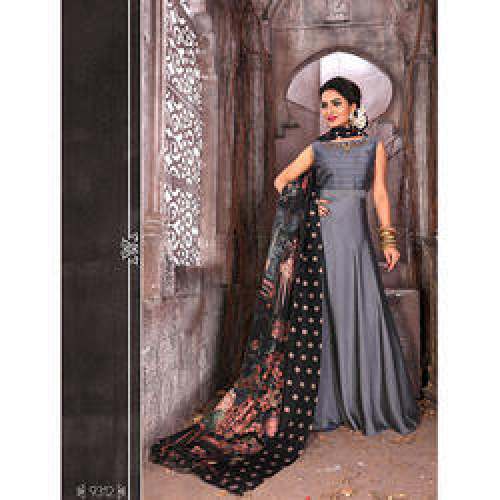 Grey Silk Anarkali Party Wear Suits