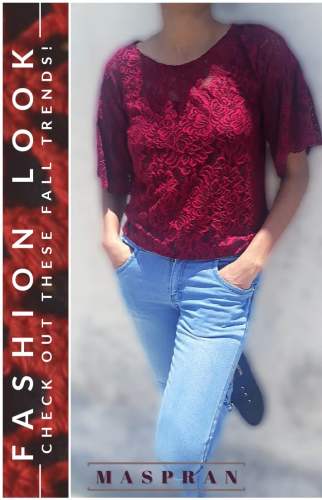 Cute Lace Maroon Top by MASPRAN