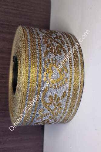 1.50-inch-Jacquard-lace-16mtr-SilverGolden by Dinesh Ribbon