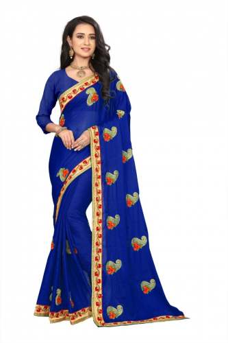 Moss Chiffon Saree by Shreeji International